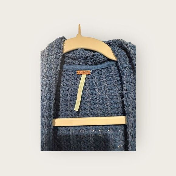 Free People Silk Fringe Trim Cardigan Sweater Sapphire Size XS - Picture 4 of 5